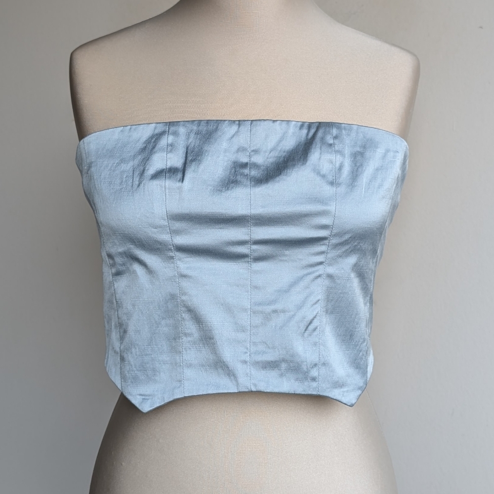 Zara Satin Strapless Blue Crop Tube Top